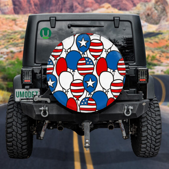 Hand Drawn Patriotic American Flag Balloons Pattern Spare Tire Cover - Jeep Tire Covers