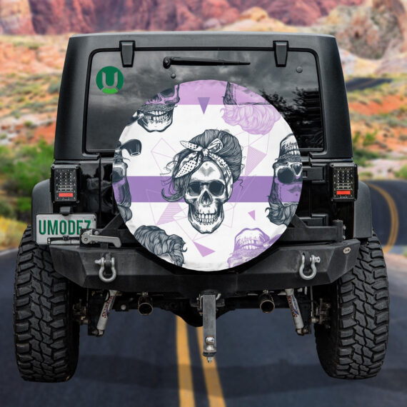 Human Skull In Fashion Scarf And Hairstyle Spare Tire Cover Car Accessories - Jeep Tire Covers