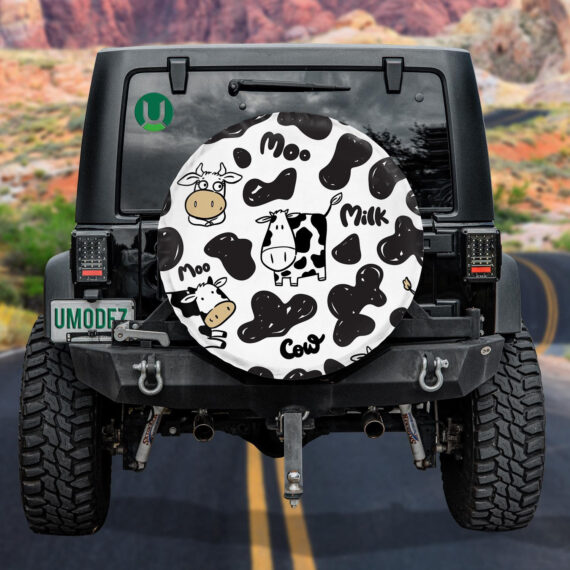 Cartoon Cow With Moo Milk Black And White Spare Tire Cover – Jeep Tire ...