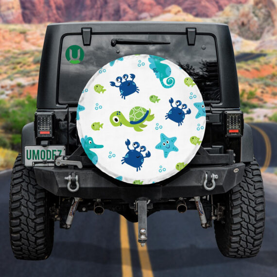 Cute Sea Animals Underwater Starfish Crab Cartoon Spare Tire Cover - Jeep Tire Covers