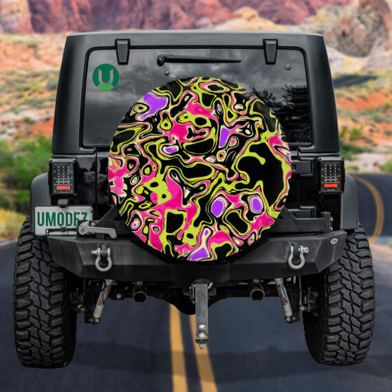 Psychedelic Melting Colorful Acid On Black Background Spare Tire Cover - Jeep Tire Covers