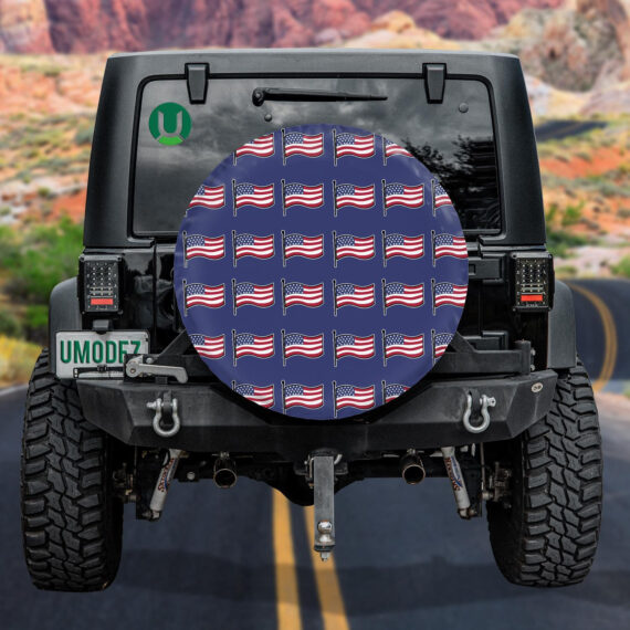 Design Theme USA Patriotic Elements With Flags Spare Tire Cover - Jeep Tire Covers