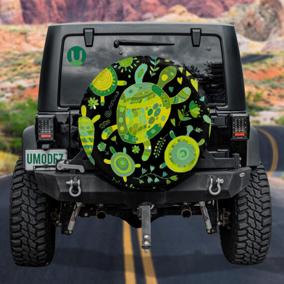 Funny Family Green Turtle With Chidren Spare Tire Cover - Jeep Tire Covers