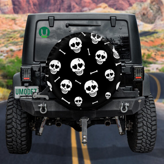 Human Skulls And Bone On Black Background Spare Tire Cover Car Accessories - Jeep Tire Covers