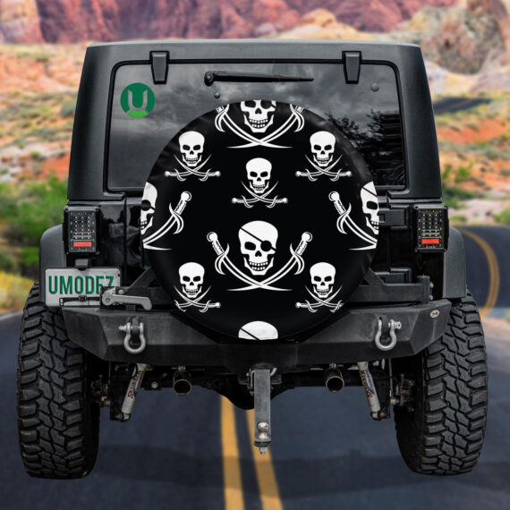 Human Skull With Sabers On Black Background Spare Tire Cover Car Accessories - Jeep Tire Covers