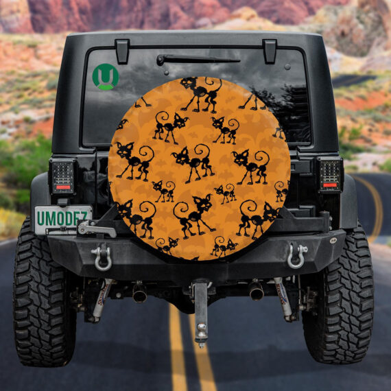 Halloween With Bats And Black Cats Spare Tire Cover - Jeep Tire Covers