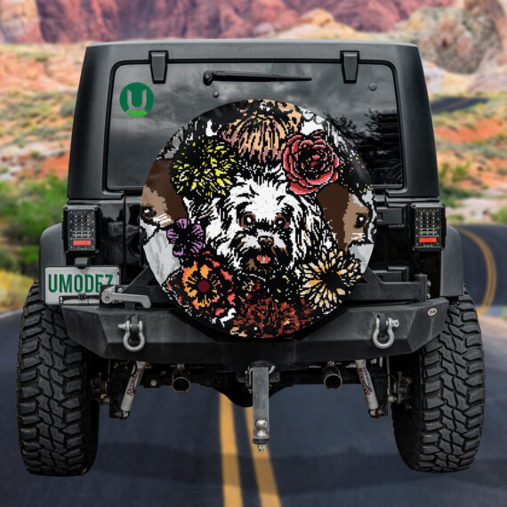 Hand Drawn Cute Dog Portrait Character Spare Tire Cover - Jeep Tire Covers