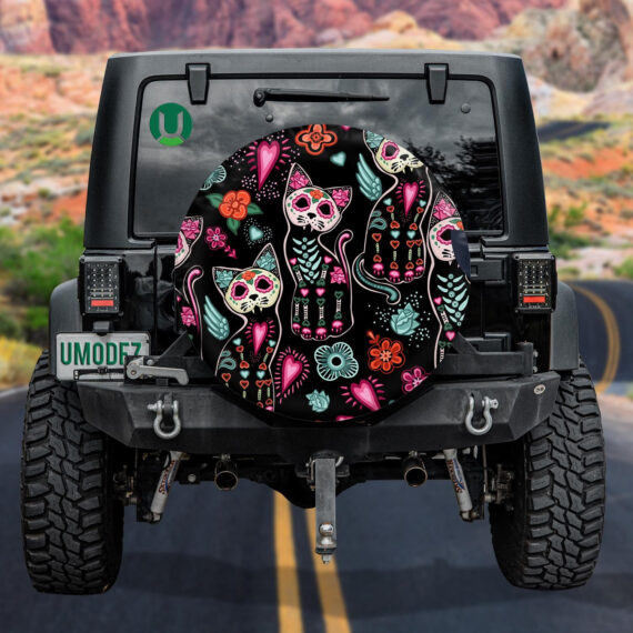 Day Of The Dead And Halloween With Cats Spare Tire Cover - Jeep Tire Covers