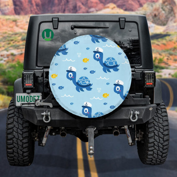 Cartoon Cute Deep Sea Fish And Turtle Spare Tire Cover - Jeep Tire Covers