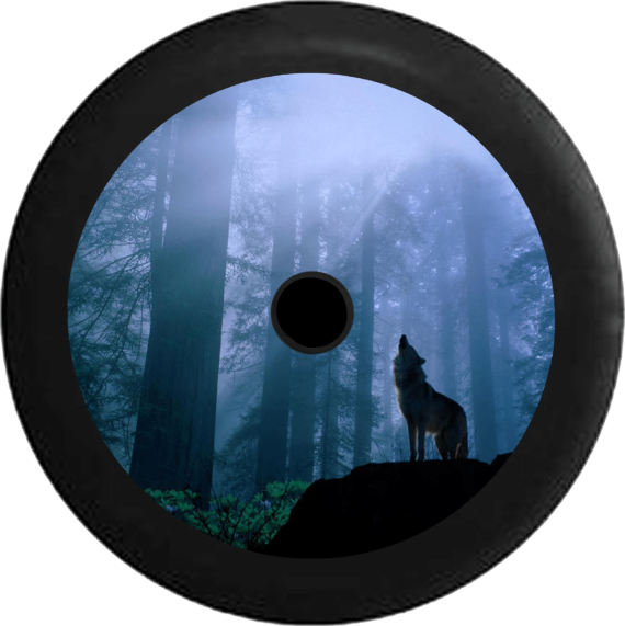 Wolf Howling At The Moon Forest Spare Tire Cover - Jeep Tire Covers