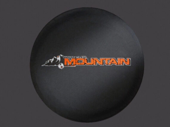 Mountain Logo On Black Denim For The Islander Edition Black Background Spare Tire Cover - Jeep Tire Covers