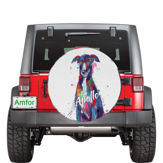 Pretty Greyhound Dog Portrait Spare Tire Cover Watercolor Custom Name - Jeep Tire Covers