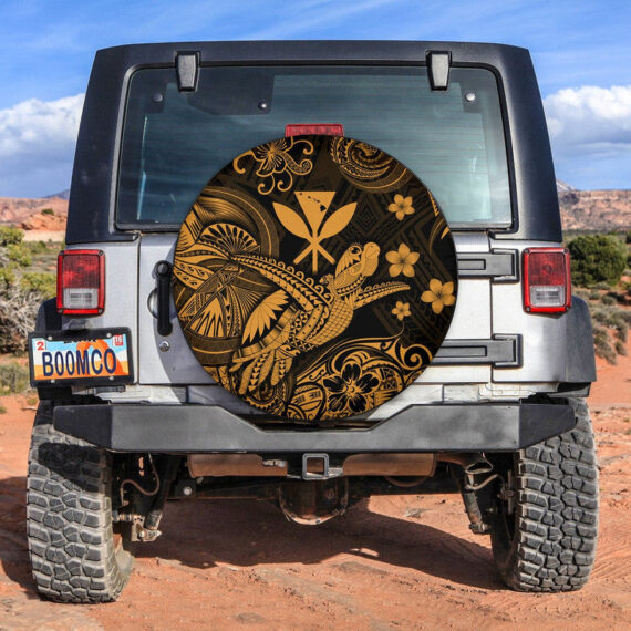 Hawaii Turtle Map Polynesian Spare Tire Cover Kanaka Maoli Unique Style - Gold LT8 - Jeep Tire Covers