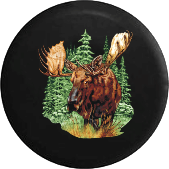 Moose In The Great Wilderness Giant Antlers Spare Tire Cover - Jeep Tire Covers