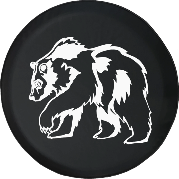 Grizzley Black Bear Hunting Offroad Ornamental On Black Spare Tire Cover - Jeep Tire Covers