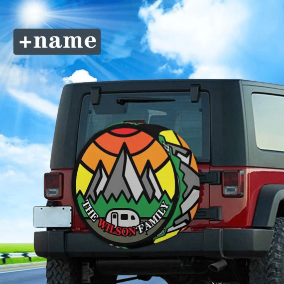 Custom Name The Family Name Cartoon Mountains Spare Tire Cover Jeep