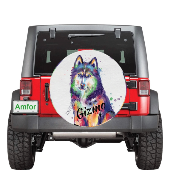 Unique Custom Name Spare Tire Cover Watercolor Portrait Of Siberian Husky Dog - Jeep Tire Covers