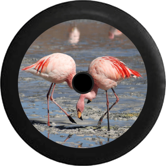 Pink Flamingos Wading In The Water Spare Tire Cover Jeep Tire Covers