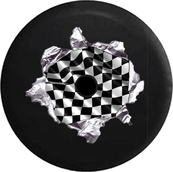 Racing Checkered Flag Tearing Spare Tire Cover - Jeep Tire Covers