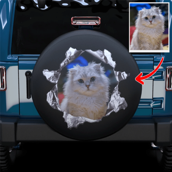 Custom Photo Tearing Cute Cat Spare Tire Cover - Jeep Tire Covers