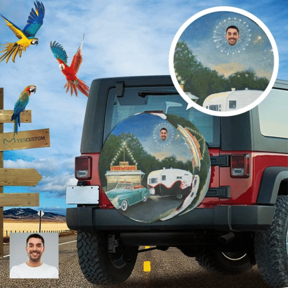 Custom Photo Custom Face Funny Fireworks Spare Tire Cover - Jeep Tire Covers