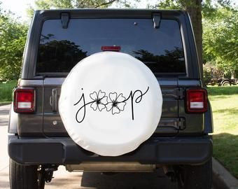 Spare Tire Cover With Black And White Flowers - Jeep Tire Covers