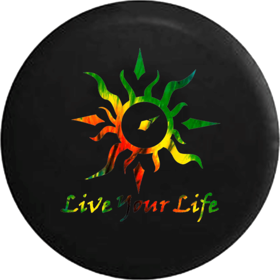 Live Your Life Tribal Sun Compass Tie Dye On Black Spare Tire Cover - Jeep Tire Covers