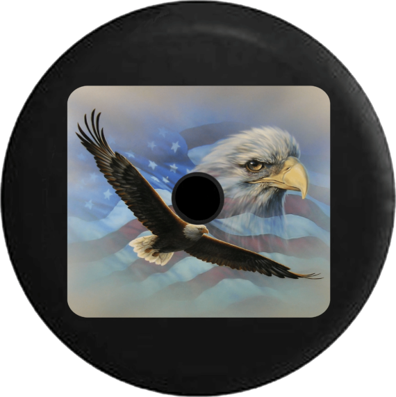 Spare Tire Cover Soaring American Bald Eagle Patriotic Waving Flag Military - Jeep Tire Covers