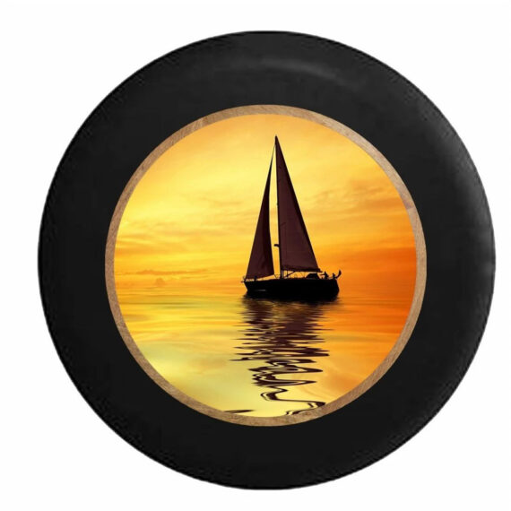 Sailboat At Sunset Ocean Romantic Landscape Spare Tire Cover - Jeep Tire Covers