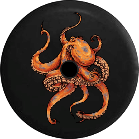 Orange Kracken Octopus Ocean Sea Life Spare Tire Cover - Jeep Tire Covers