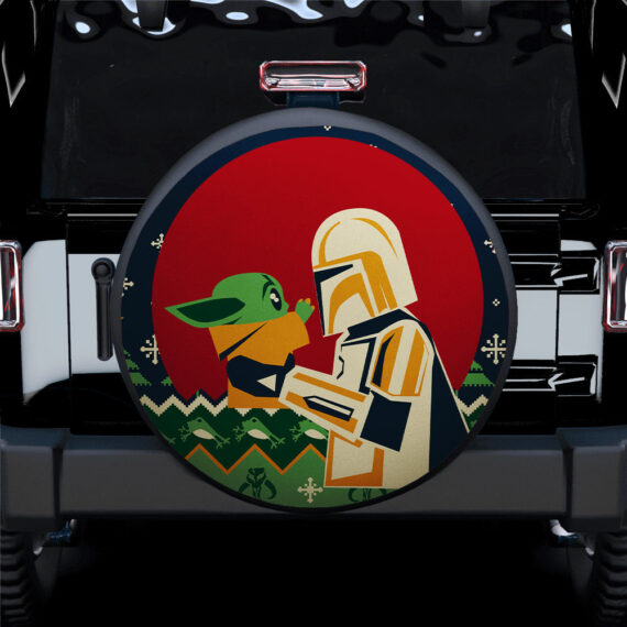 Mandalorian Holding Baby Yoda Car Spare Tire Covers Gift For Campers - Jeep Tire Covers