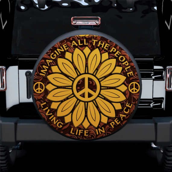 Sunflower Hippie Peace Car Spare Tire Covers Gift For Campers - Jeep Tire Covers