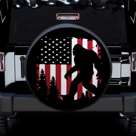 Bigfoot USA Flag Car Spare Tire Covers Gift For Campers - Jeep Tire Covers