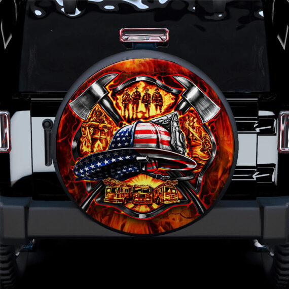 American USA Firefighter Symbol Car Spare Tire Covers Gift For Campers - Jeep Tire Covers