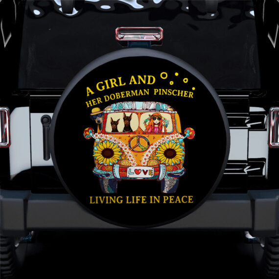 A Boho Girl And Her Doberman Pinscher Jeep Car Spare Tire Covers Gift For Campers - Jeep Tire Covers