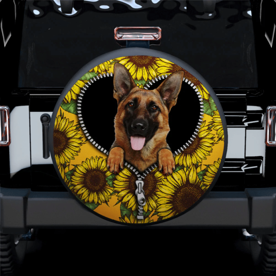 German Shepherd Sunflower Zipper Car Spare Tire Covers Gift For Campers - Jeep Tire Covers