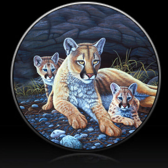 Lion Mountain Lion & Cubs Spare Tire Cover Michael Matherly - Jeep Tire Covers