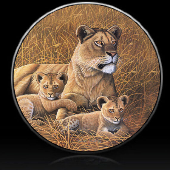 Lion African Lioness & Cubs Spare Tire Cover Michael Matherly - Jeep Tire Covers