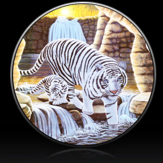 White Tiger & Cub Cave Solitude Spare Tire Cover Michael Matherly - Jeep Tire Covers