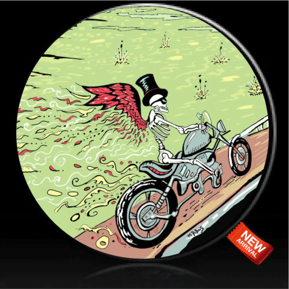 Skeleton Motorcycle Spare Tire Cover Mike Dubois - Custom made to your tire size - Jeep Tire Covers