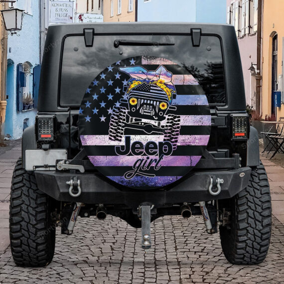 Jeep Girl Purple American Flag Spare Tire Cover LT11