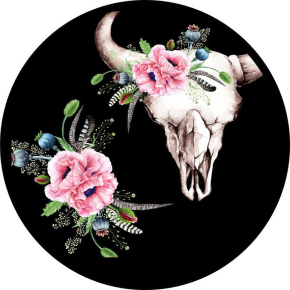 Cow Skull Decorated with Flowers/Floral Spare Tire Cover - Jeep Tire Covers