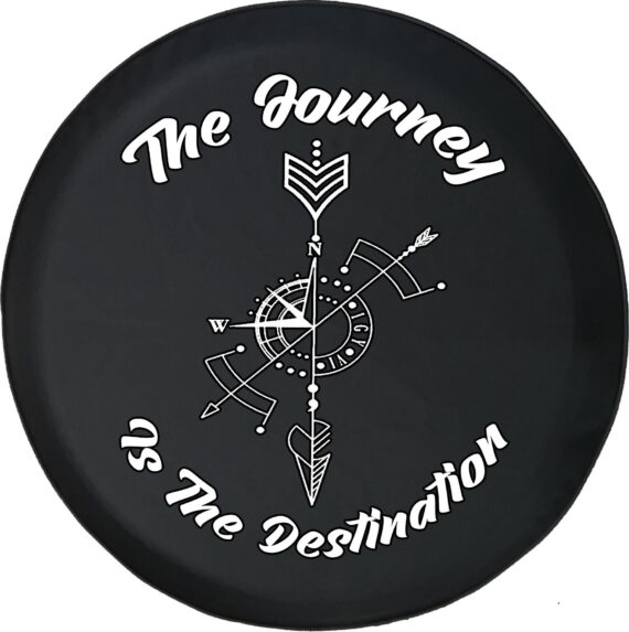 Journey is the Destination Arrow Compass Spare Tire Cover for Jeep, Camper, SUV With or Without Backup Camera Hole