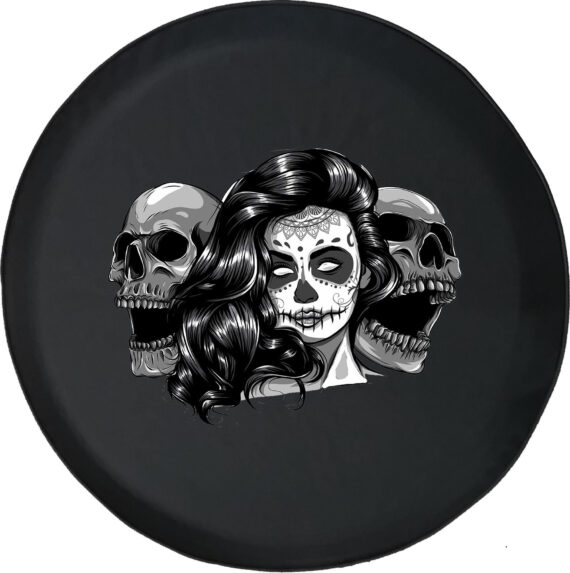 Sugar Skull Girl Tire Cover for Jeep, Camper, SUV With or Without Backup Camera Hole