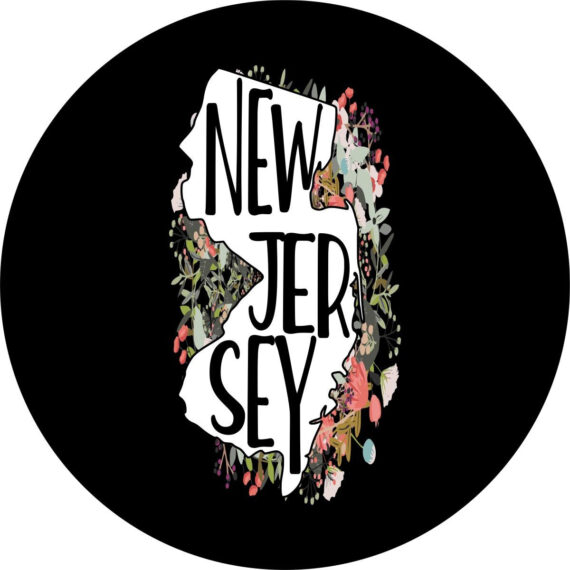 State of New Jersey Outline Flowers/Floral Spare Tire Cover