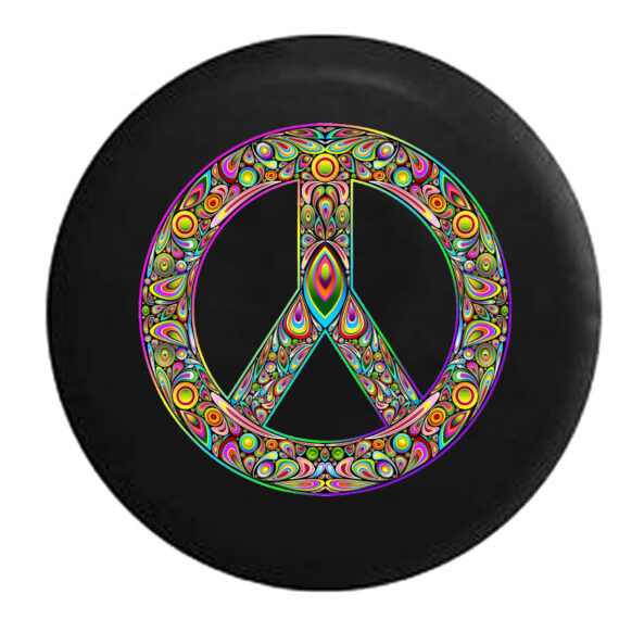 Hippie Piece Sign Spare Tire Cover for Jeep, Camper, SUV With or Without Backup Camera Hole