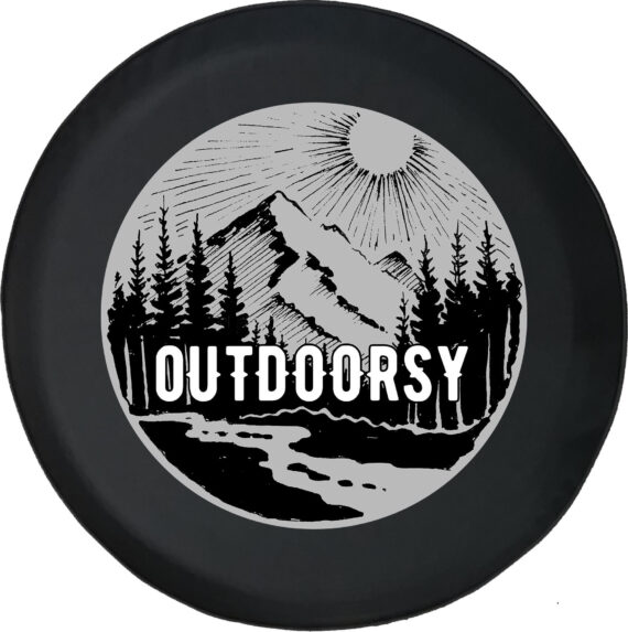 Outdoorsy Mountain Spare Tire Cover for Jeep, Camper, SUV With or Without Backup Camera Hole