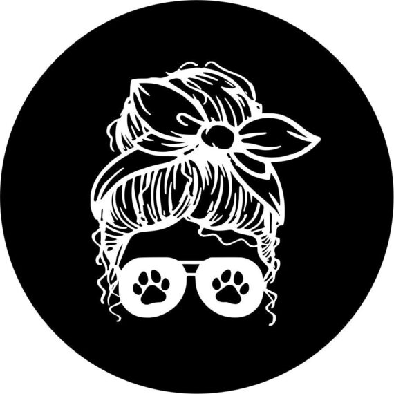 Messy Bun w/ Dog Paw Sunglasses Spare Tire Cover - Jeep Tire Covers