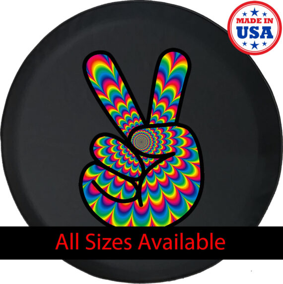 Psychedelic Peace Sign Spare Tire Cover for Jeep, Camper, SUV With or Without Backup Camera Hole