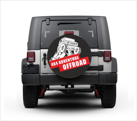 Jeep Spare Tire Cover - "4x4 Adventure Off Road" White and Red Edition - Jeep Tire Covers